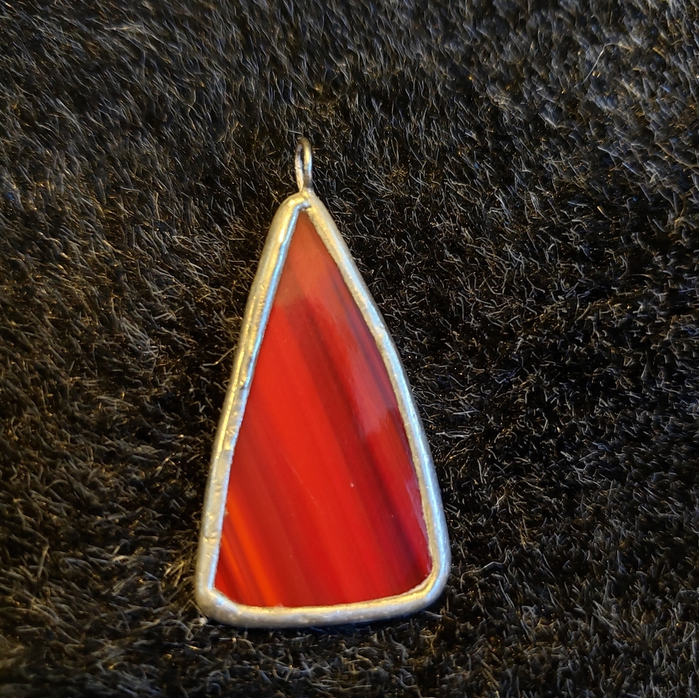 Red Triangular Stained Glass Pendant - Picture 2 of 3